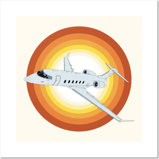 Bombardier Challenger 350 Jet Sunset Retro Aviation Design Posters and Art